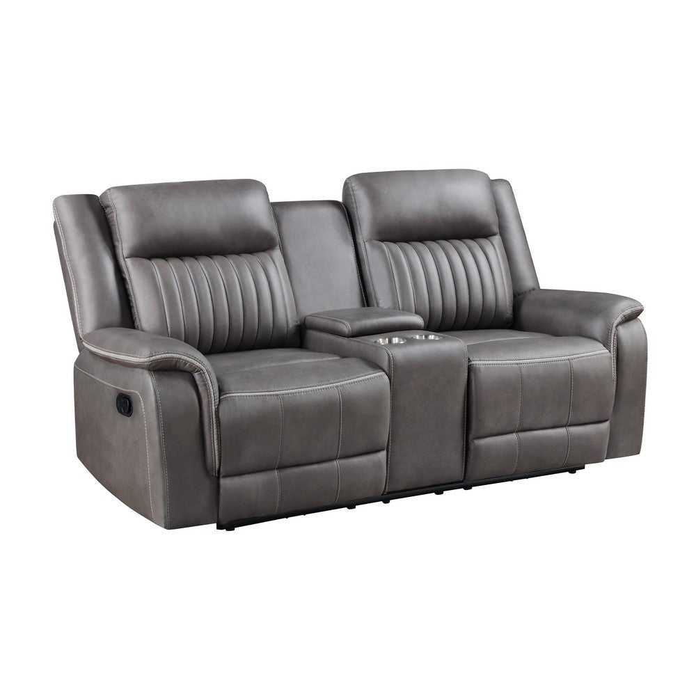 Viann Dual Manual Recliner Loveseat Cupholder Console Gray 76 Inch BM329931