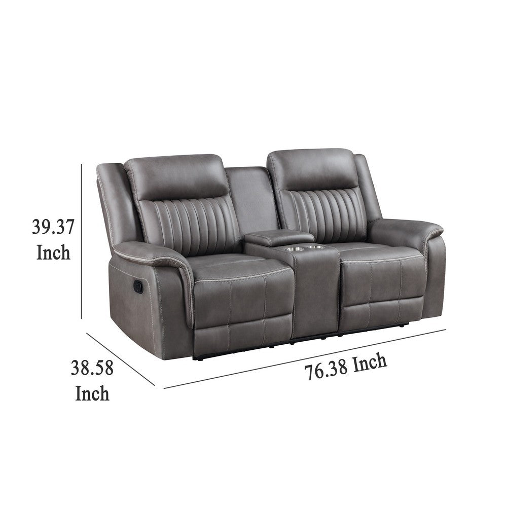 Viann Dual Manual Recliner Loveseat Cupholder Console Gray 76 Inch BM329931