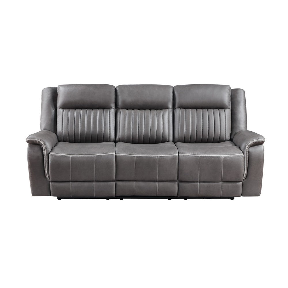 Viann Manual Reclining Sofa Gray Polyester Pillow Top Arms 85 Inch BM329933