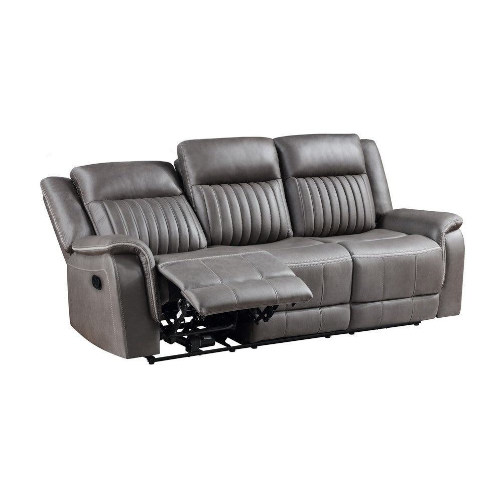 Viann Manual Reclining Sofa Gray Polyester Pillow Top Arms 85 Inch BM329933