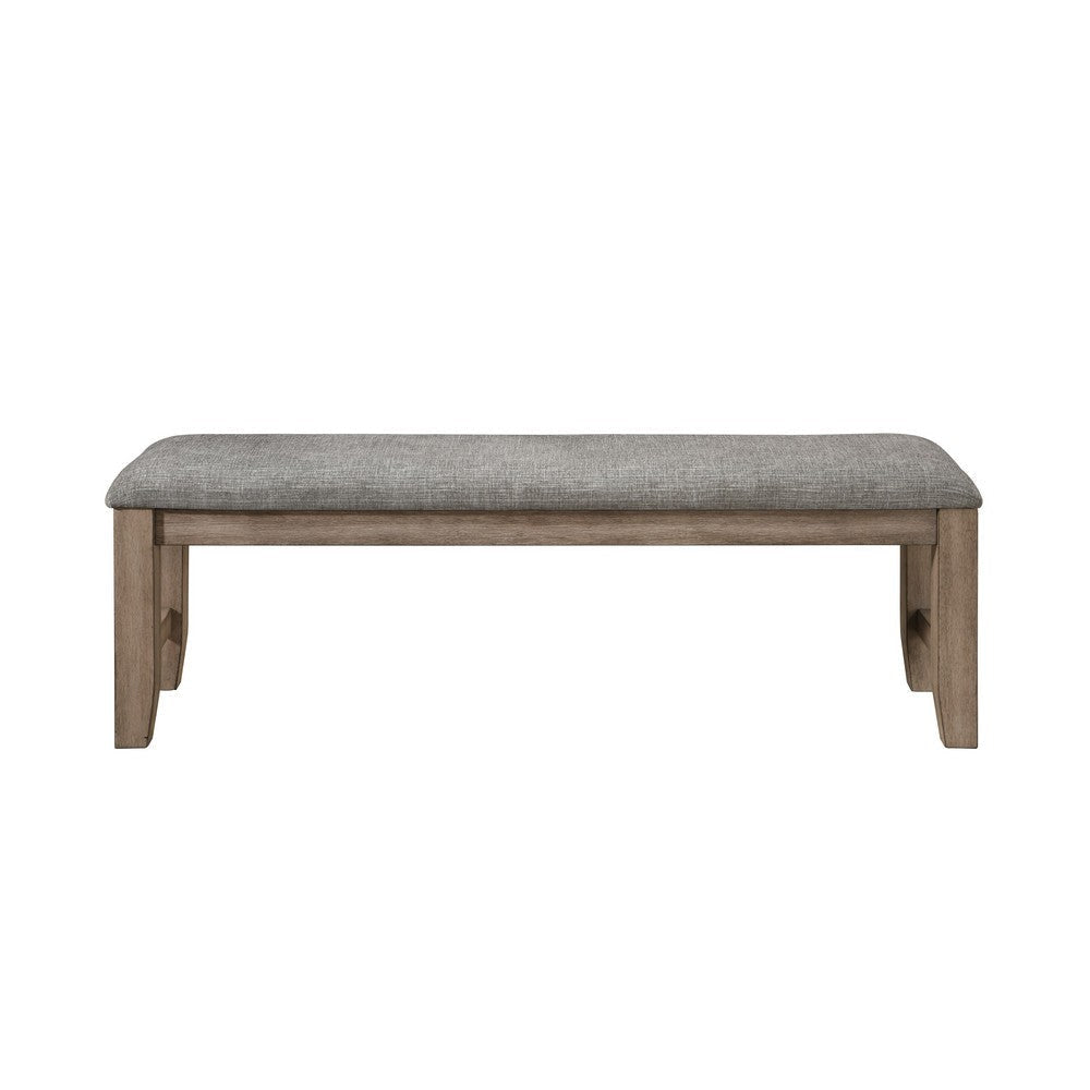 Harris Dining Bench Gray Fabric Brown Solid Rubberwood 60 Inch BM329934