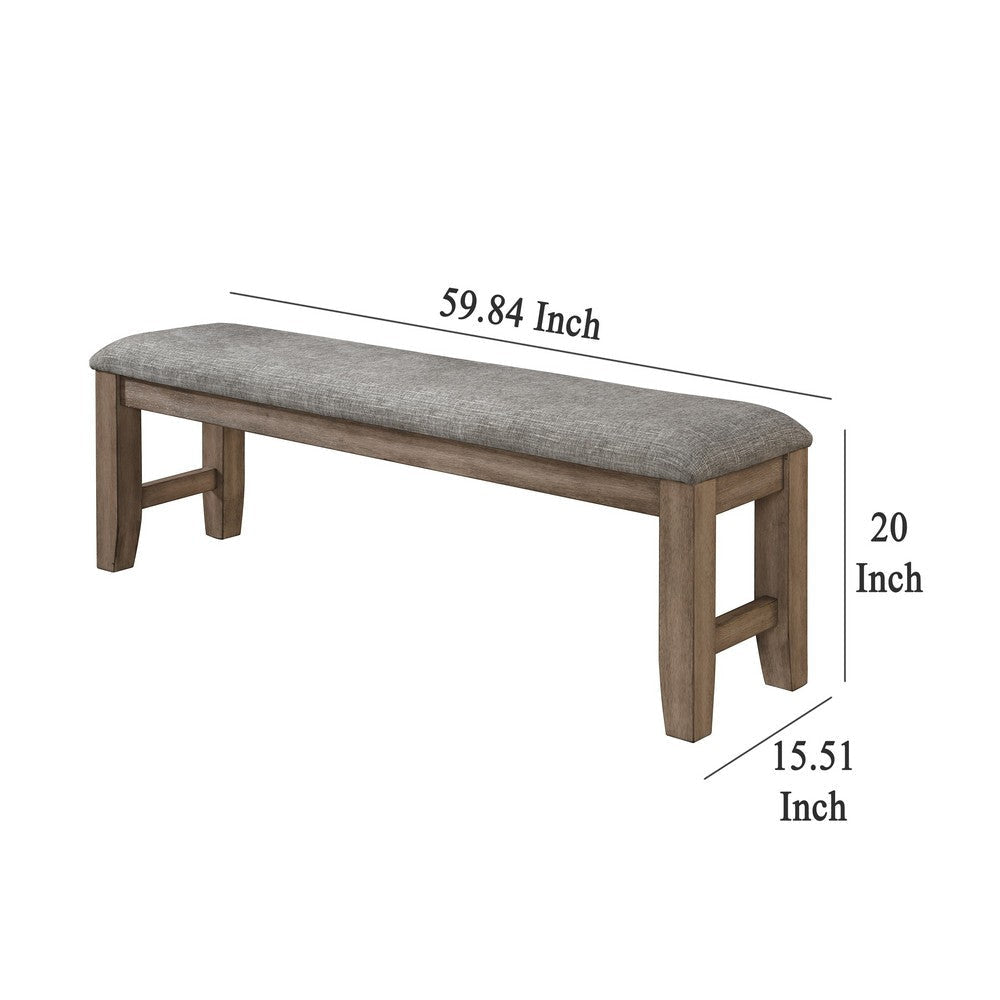 Harris Dining Bench Gray Fabric Brown Solid Rubberwood 60 Inch BM329934