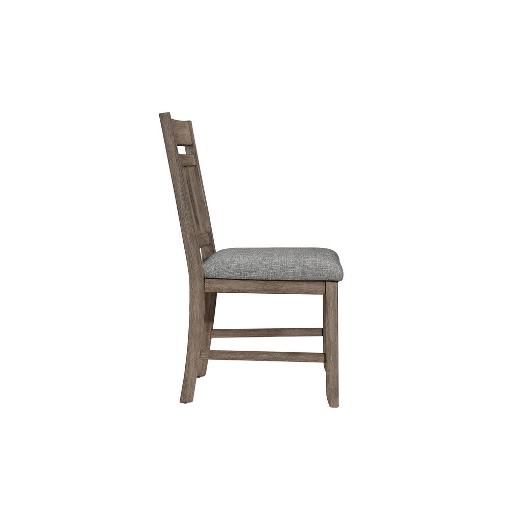 Harris Dining Chair Set of 2 Gray Fabric Brown Solid Rubberwood BM329935