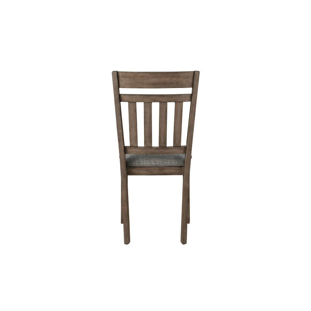 Harris Dining Chair Set of 2 Gray Fabric Brown Solid Rubberwood BM329935
