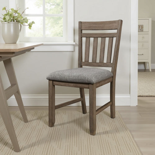 Harris Dining Chair Set of 2, Gray Fabric Brown Solid Rubberwood