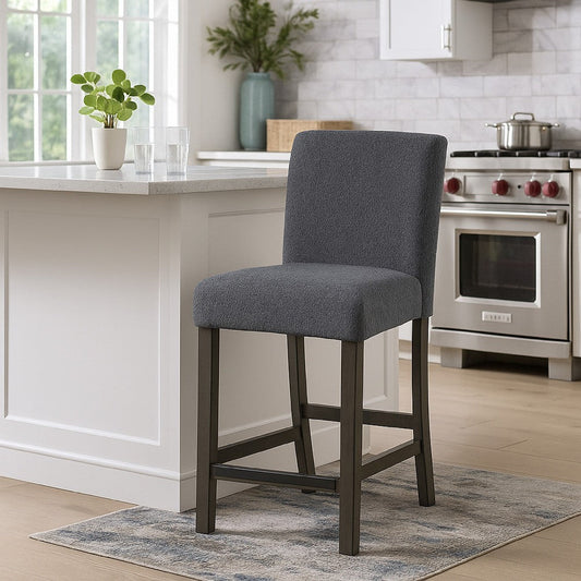 Ghy Counter Height Chair Set of 2, Gray Fabric, Solid Acacia Wood