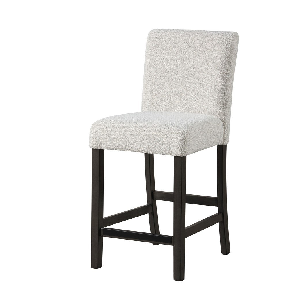 Ghy Counter Height Chair Set of 2, White Fabric, Solid Acacia Wood