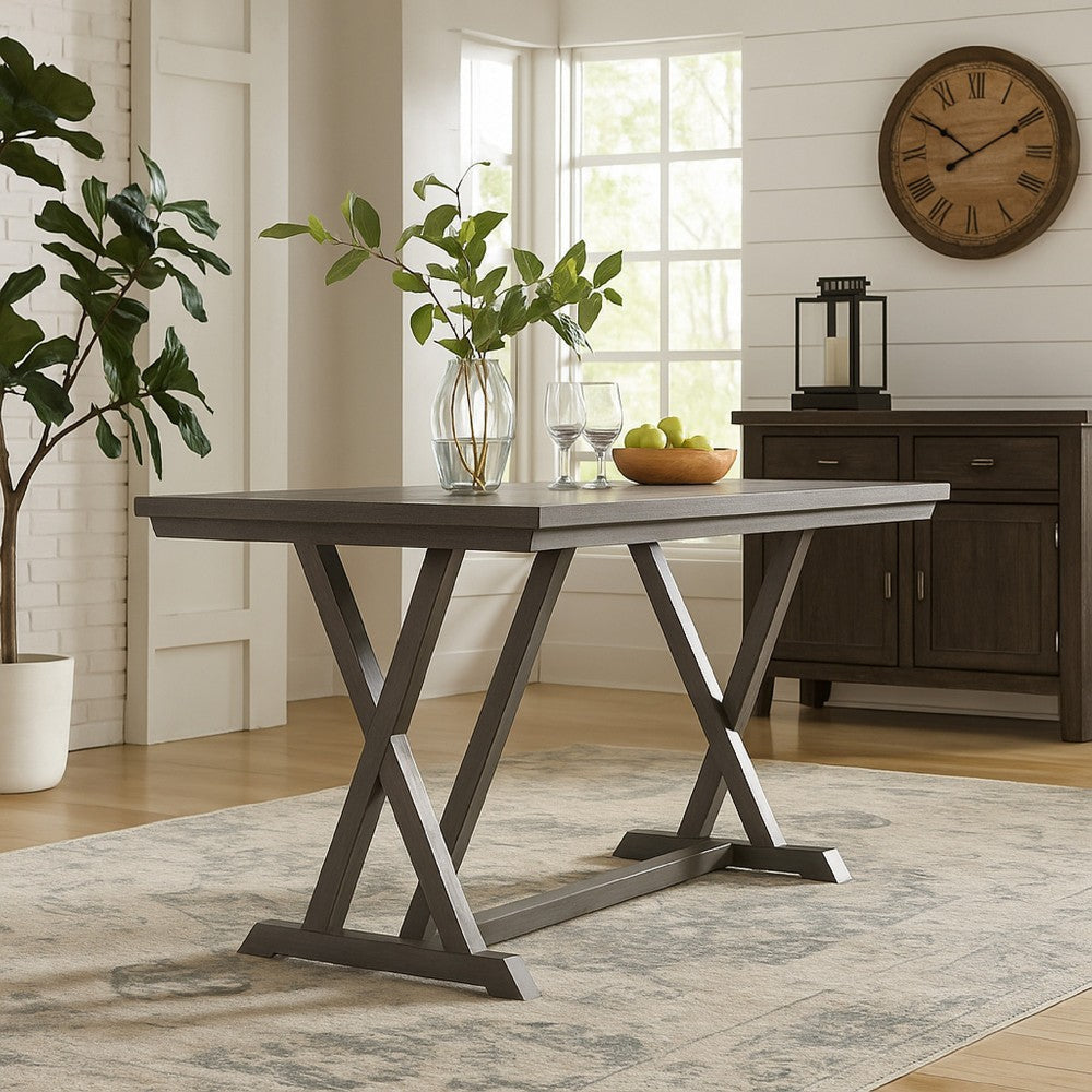 Ghy Counter Height Table, Brown Solid Acacia Wood, Rectangular 80 Inch