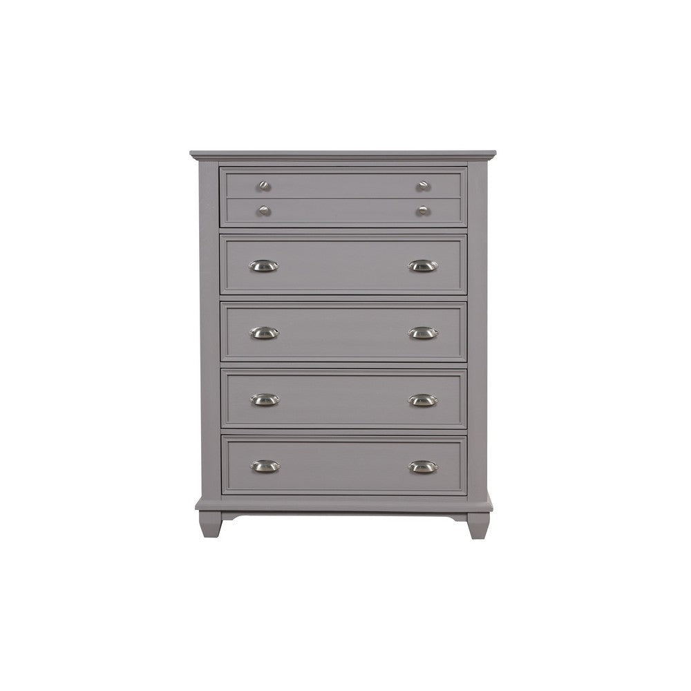 Limi Tall Dresser Chest 5 Drawers Light Gray Solid Acacia Wood BM329941