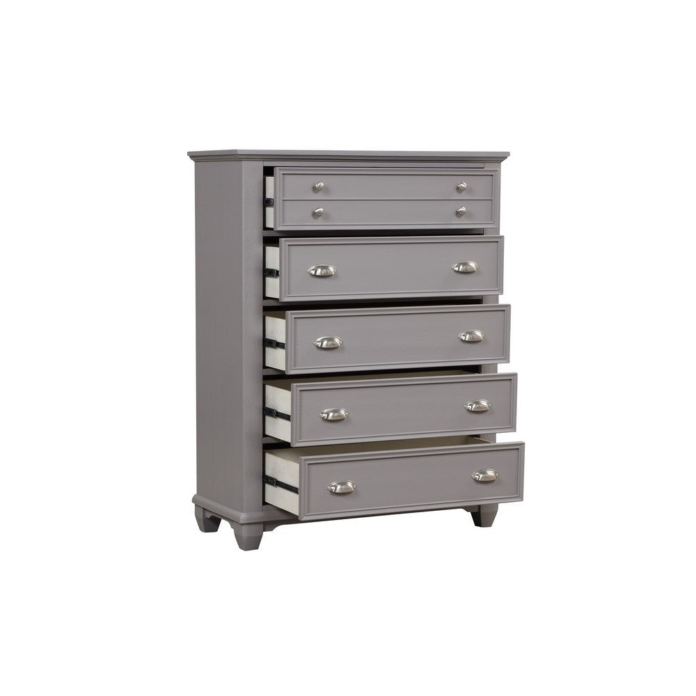 Limi Tall Dresser Chest 5 Drawers Light Gray Solid Acacia Wood BM329941