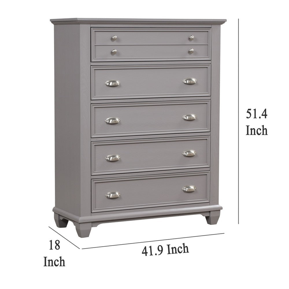 Limi Tall Dresser Chest 5 Drawers Light Gray Solid Acacia Wood BM329941