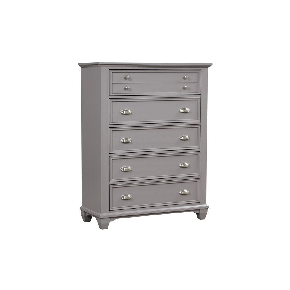 Limi Tall Dresser Chest, 5 Drawers, Light Gray Solid Acacia Wood