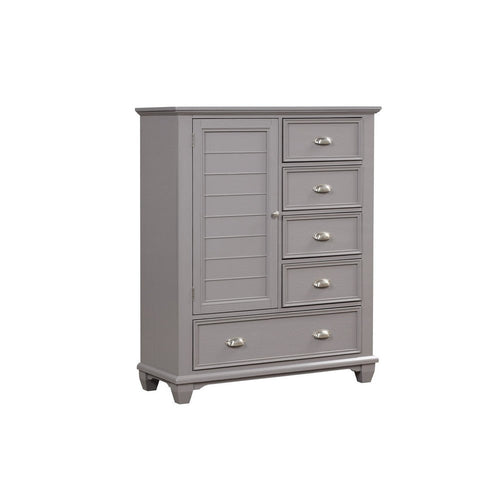 Limi Chest, 5 Drawers, 1 Door Cabinet, Light Gray Solid Acacia Wood