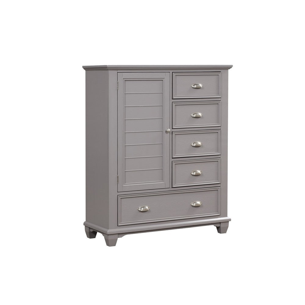 Limi Chest, 5 Drawers, 1 Door Cabinet, Light Gray Solid Acacia Wood