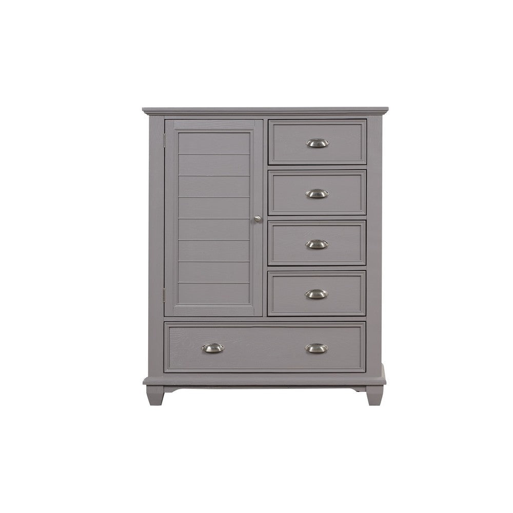 Limi Chest 5 Drawers 1 Door Cabinet Light Gray Solid Acacia Wood BM329942