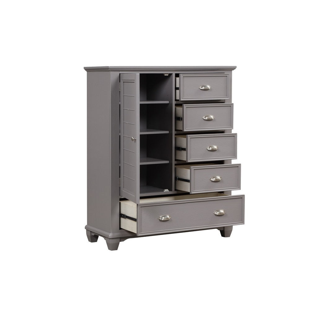 Limi Chest 5 Drawers 1 Door Cabinet Light Gray Solid Acacia Wood BM329942