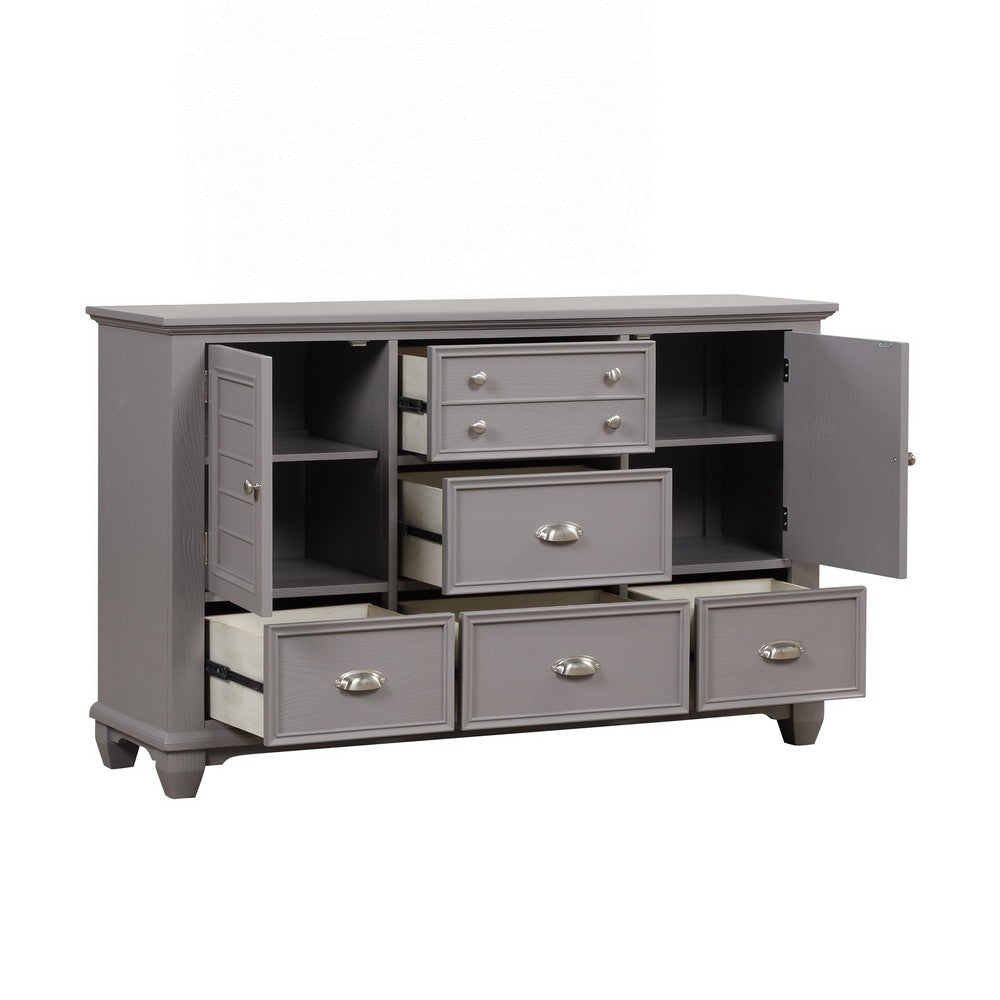 Limi Dresser 6 Drawers 2 Door Cabinets Light Gray Wood 61 Inch BM329943