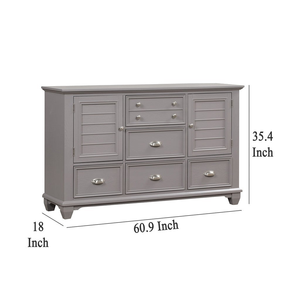 Limi Dresser 6 Drawers 2 Door Cabinets Light Gray Wood 61 Inch BM329943