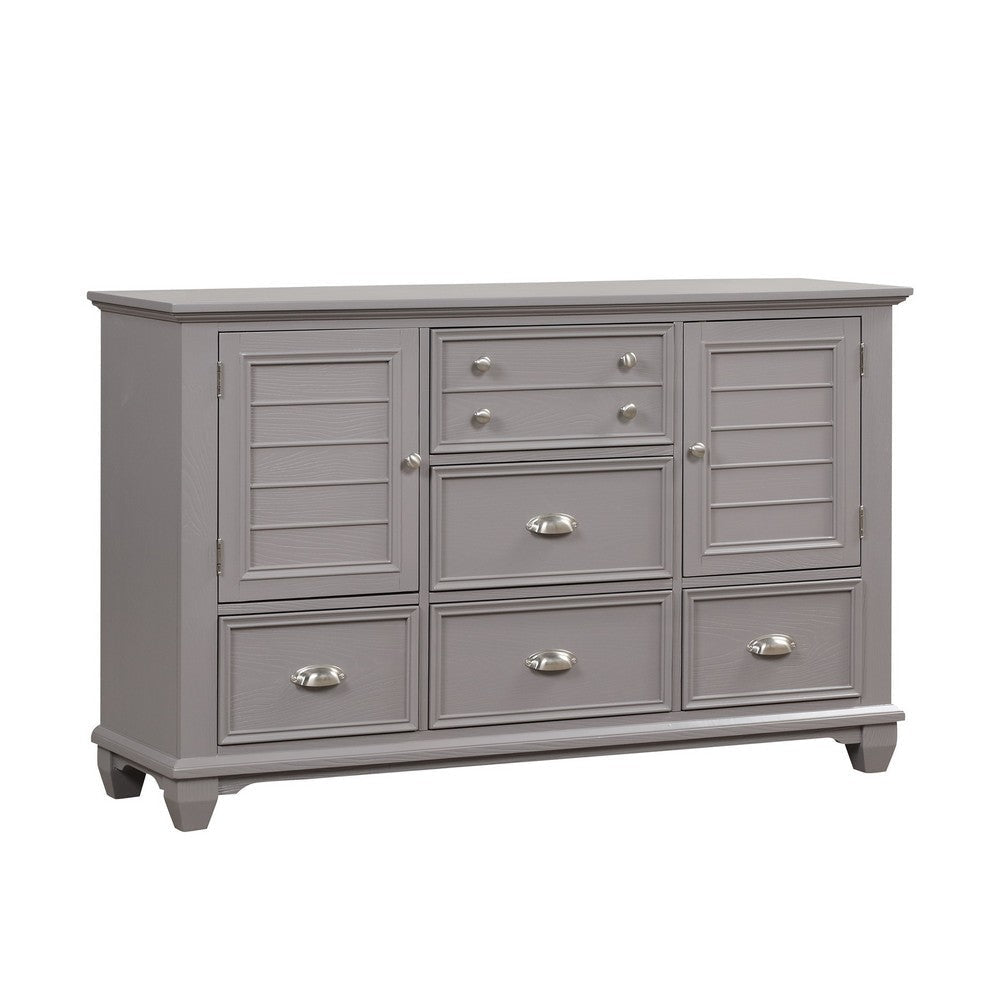Limi Dresser 6 Drawers 2 Door Cabinets Light Gray Wood 61 Inch BM329943