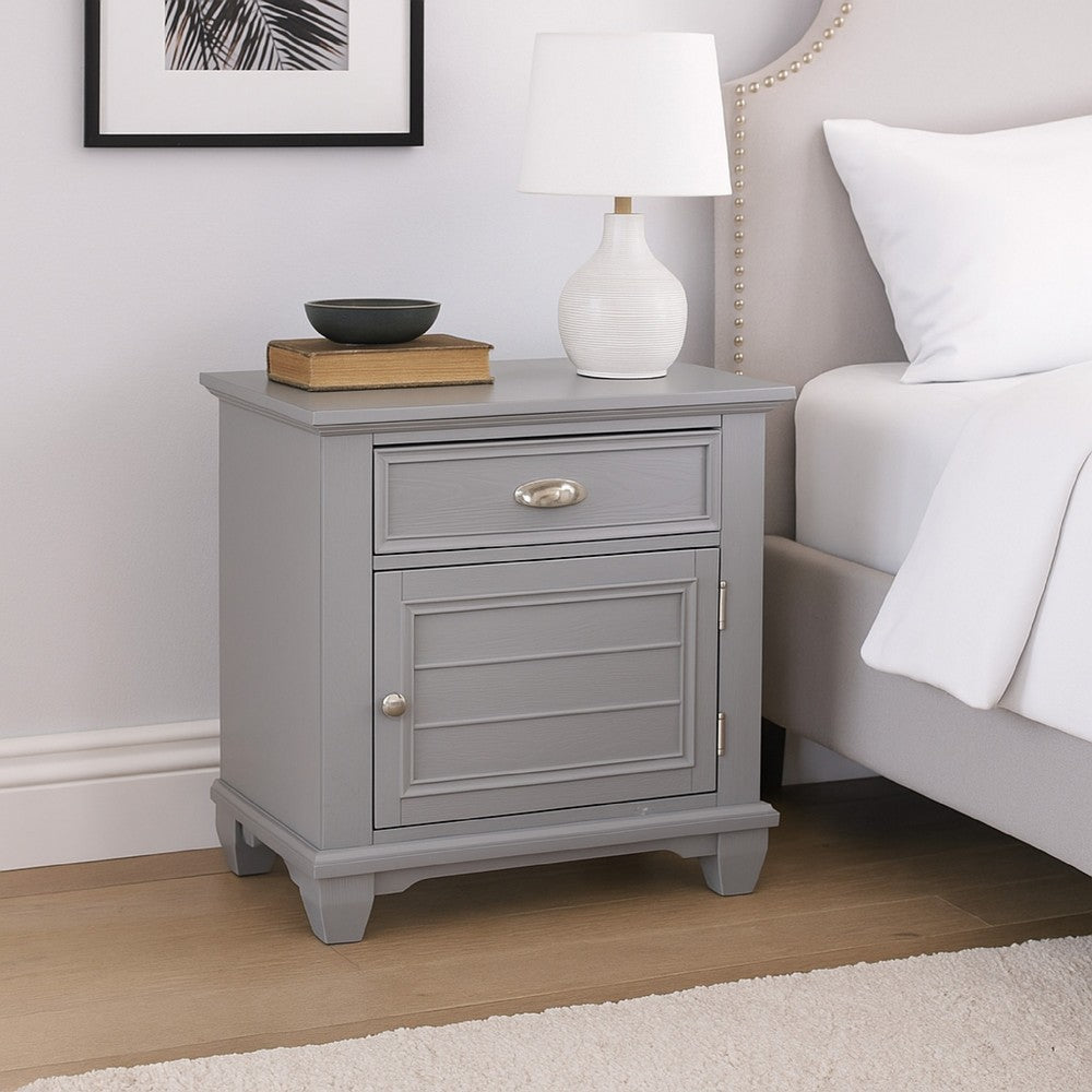 Limi Nightstand, 1 Drawer, 1 Door Cabinet, Gray Solid Wood, 28 Inch