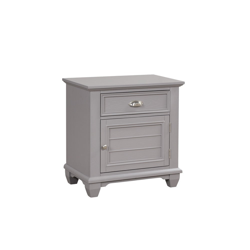 Limi Nightstand, 1 Drawer, 1 Door Cabinet, Gray Solid Wood, 28 Inch