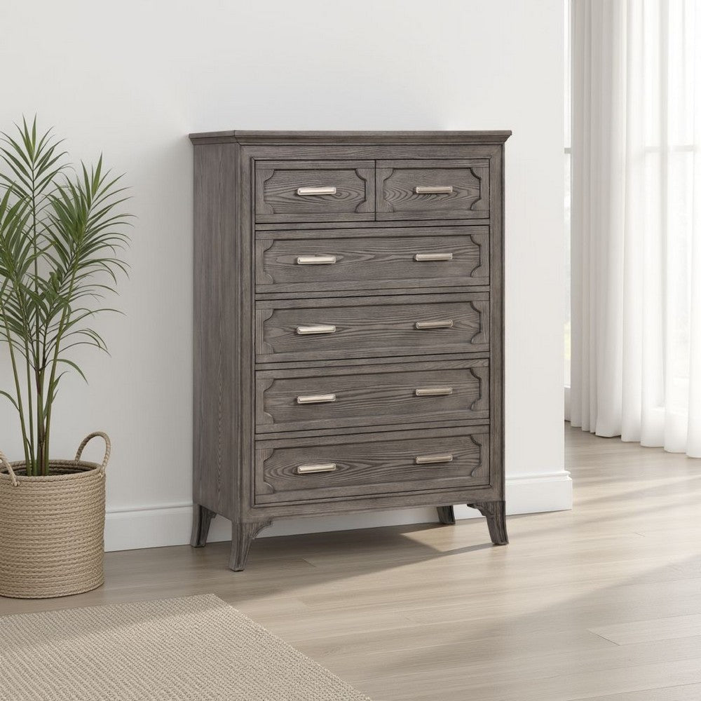 Leslee Tall Dresser Chest with Anti-Tip Kit, 6 Drawers, Gray Wood