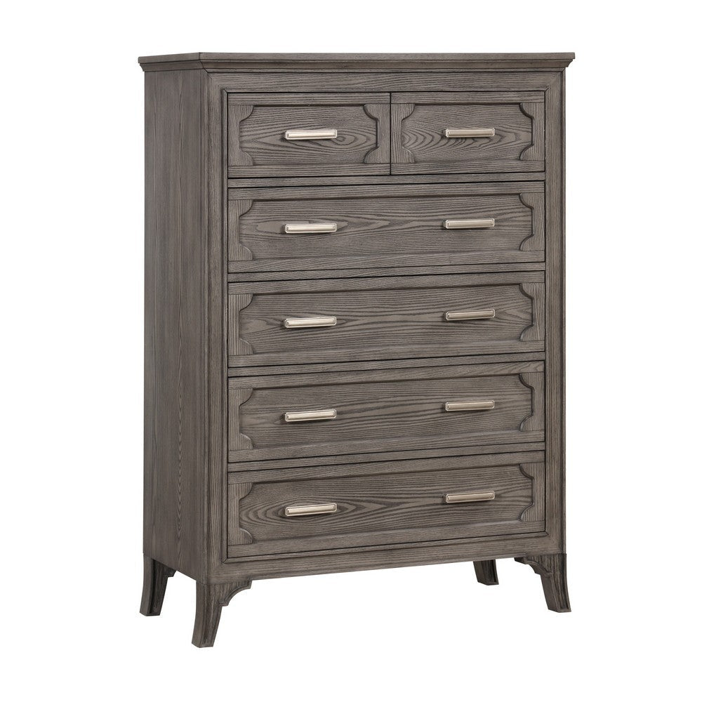 Leslee Tall Dresser Chest with Anti-Tip Kit, 6 Drawers, Gray Wood