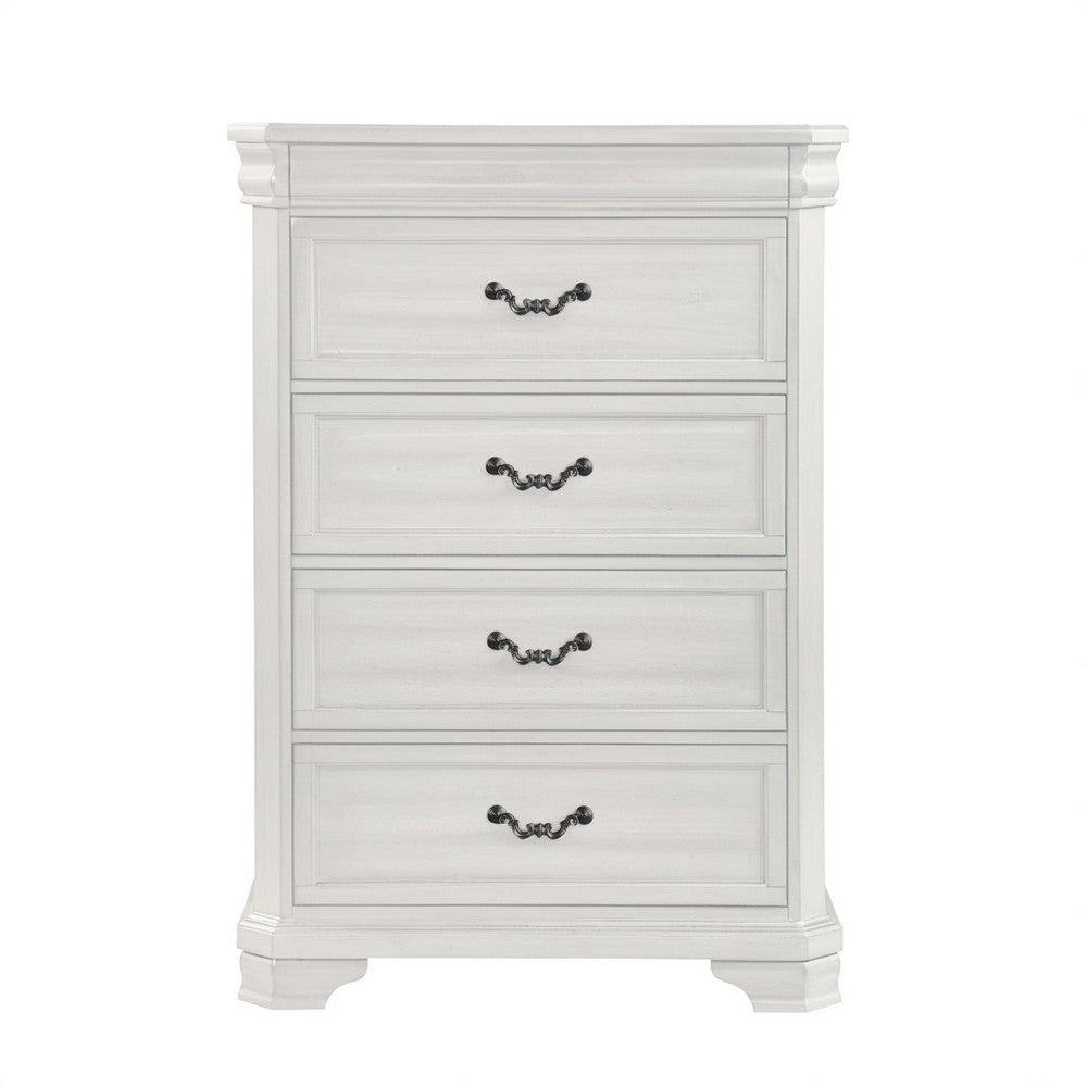 Lynda Tall Dresser Chest 4 Drawers Classic White Solid Acacia Wood BM329957