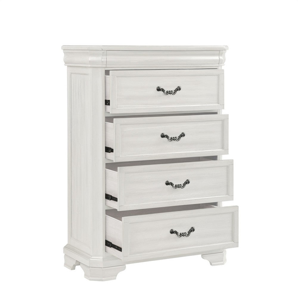 Lynda Tall Dresser Chest 4 Drawers Classic White Solid Acacia Wood BM329957