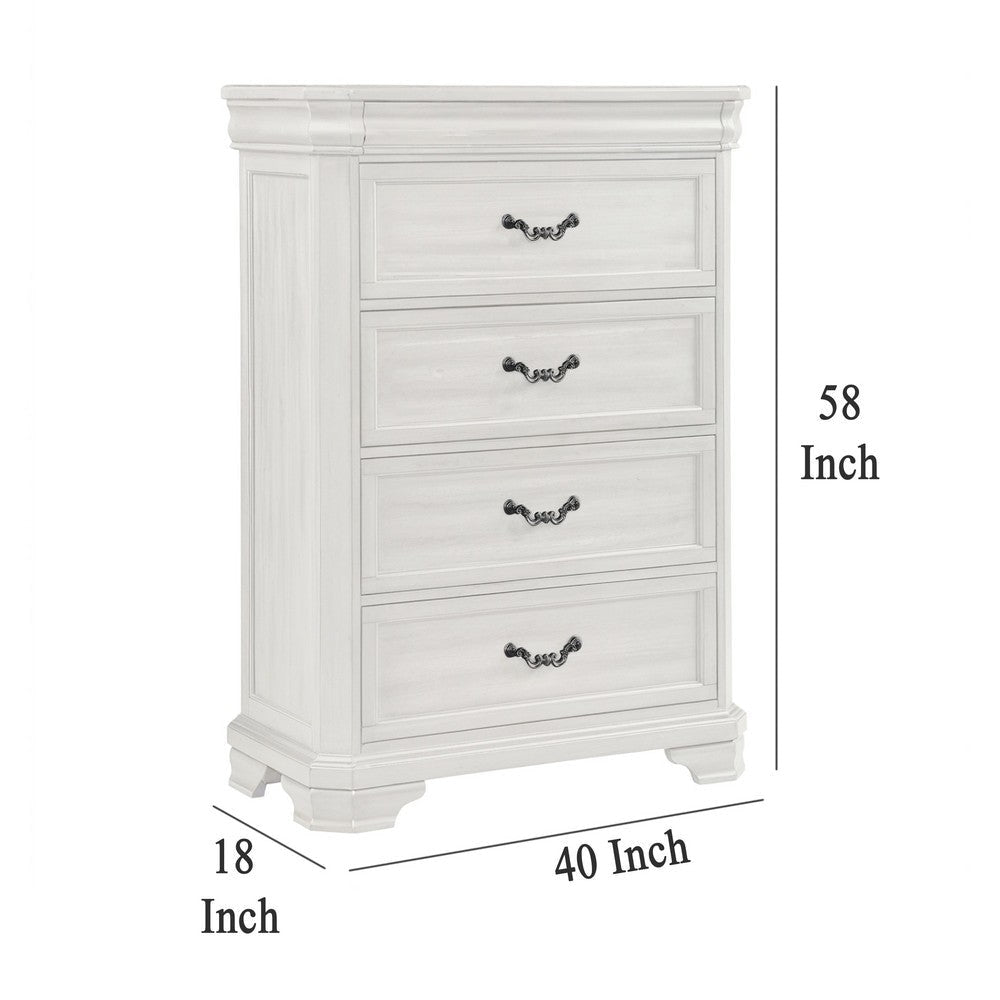 Lynda Tall Dresser Chest 4 Drawers Classic White Solid Acacia Wood BM329957