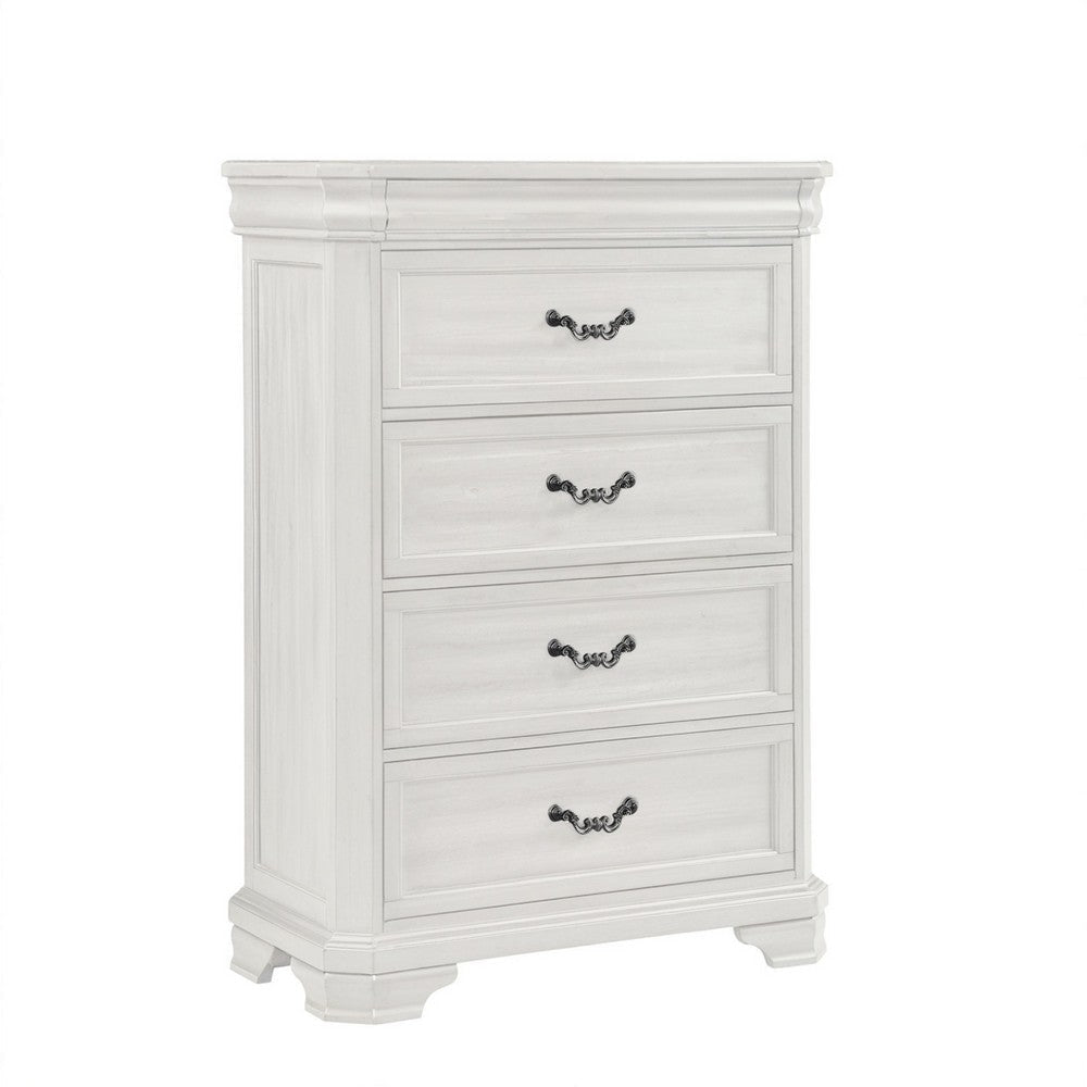 Lynda Tall Dresser Chest, 4 Drawers, Classic White Solid Acacia Wood