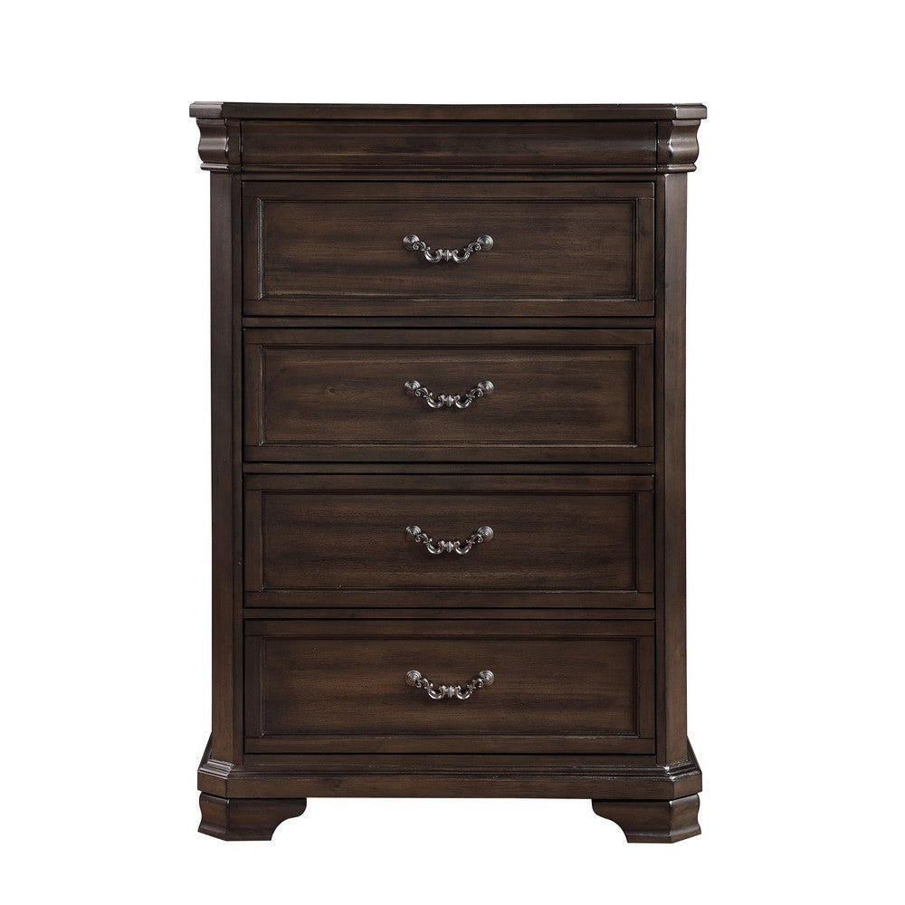 Lynda Tall Dresser Chest 4 Drawers Walnut Brown Solid Acacia Wood BM329958