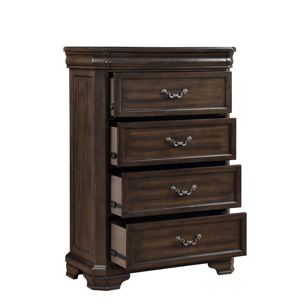 Lynda Tall Dresser Chest 4 Drawers Walnut Brown Solid Acacia Wood BM329958