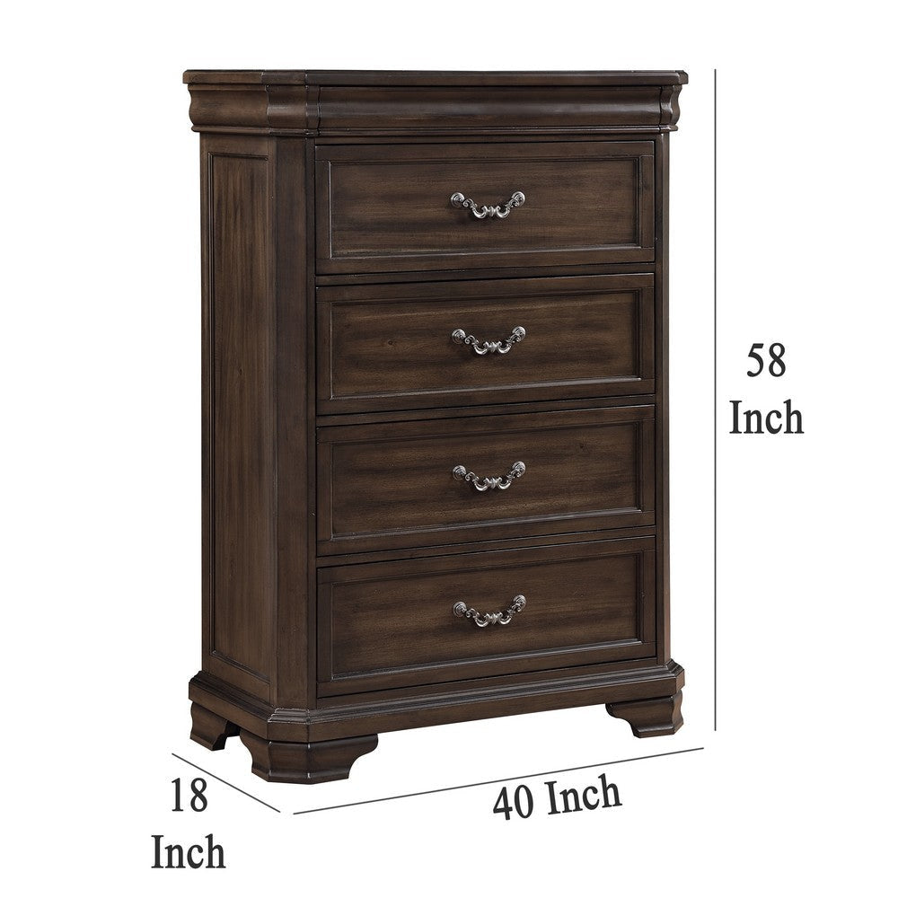 Lynda Tall Dresser Chest 4 Drawers Walnut Brown Solid Acacia Wood BM329958