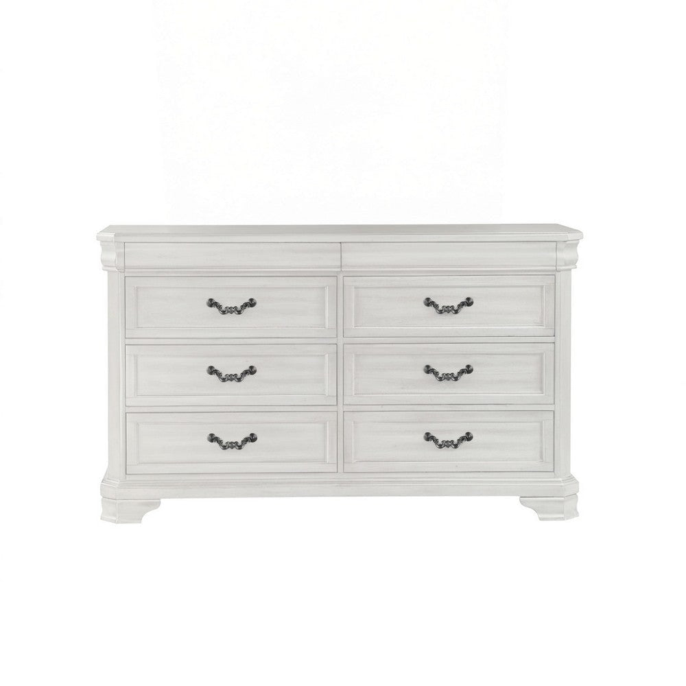 Lynda Wide Dresser 6 Drawers White Solid Acacia Wood 40 Inch BM329959