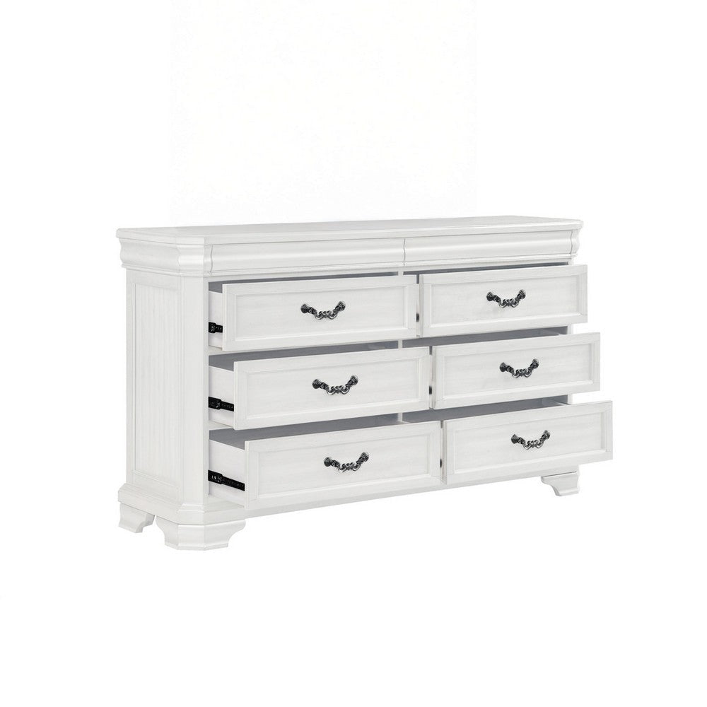 Lynda Wide Dresser 6 Drawers White Solid Acacia Wood 40 Inch BM329959