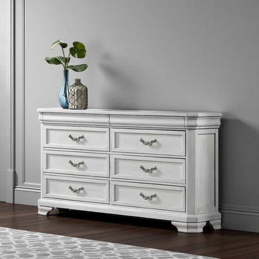 Lynda Wide Dresser, 6 Drawers, White Solid Acacia Wood, 40 Inch