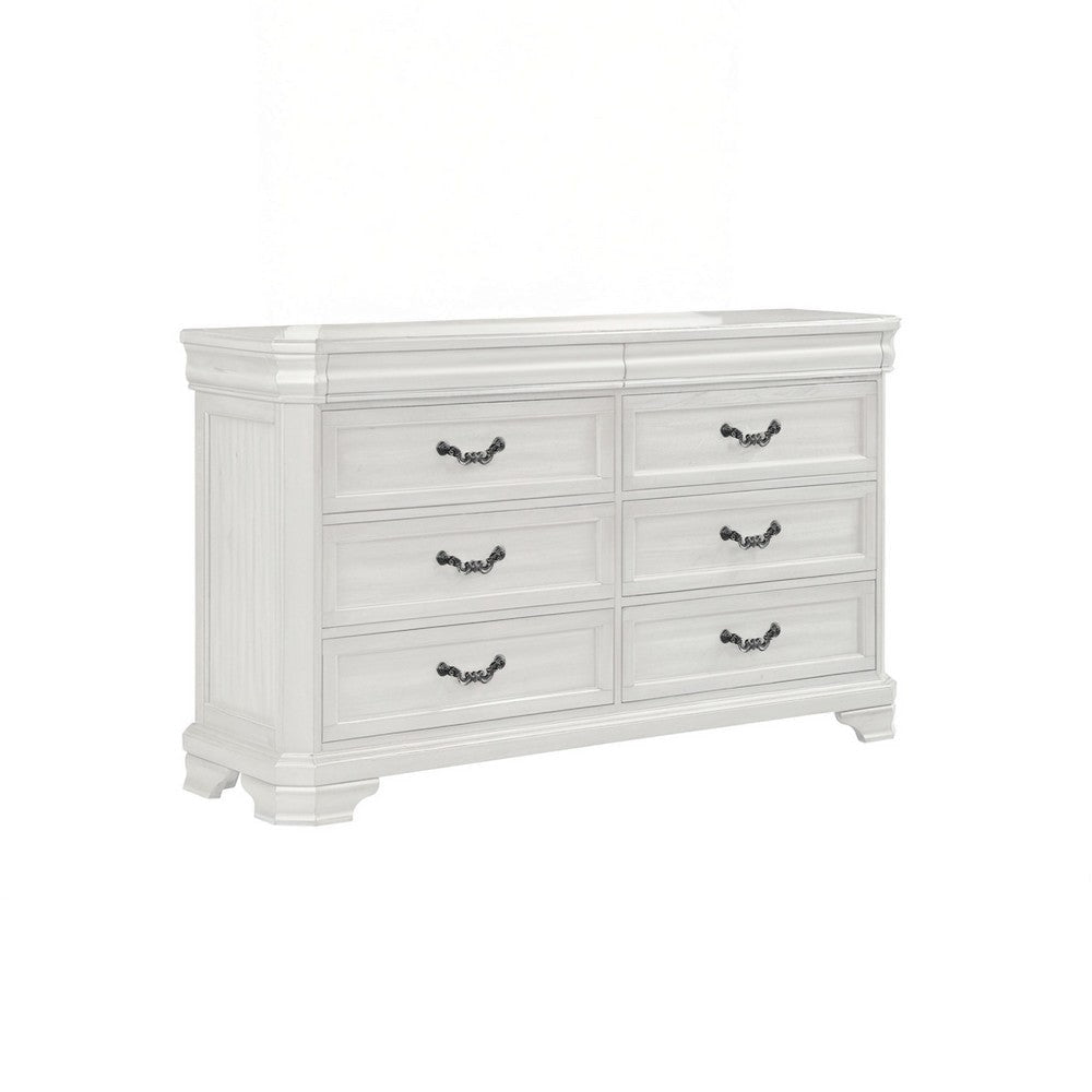 Lynda Wide Dresser, 6 Drawers, White Solid Acacia Wood, 40 Inch Lynda Wide Dresser, 6 Drawers, White Solid Acacia Wood, 40 Inch