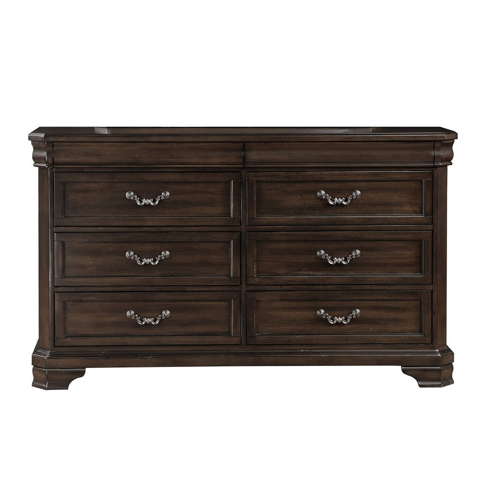 Lynda Dresser 6 Drawers Pewter Dark Brown Solid Acacia Wood 68 Inch BM329960