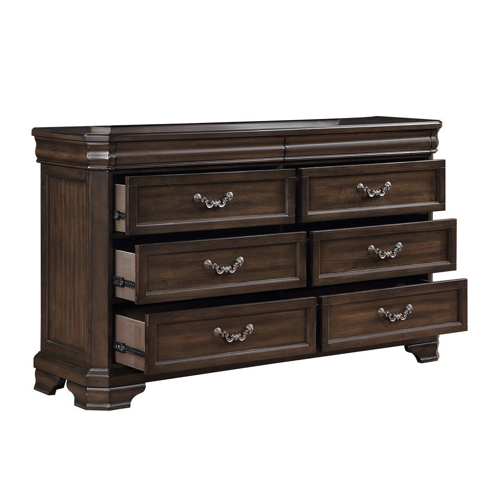 Lynda Dresser 6 Drawers Pewter Dark Brown Solid Acacia Wood 68 Inch BM329960