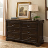 Lynda Dresser, 6 Drawers, Pewter, Dark Brown Solid Acacia Wood 68 Inch