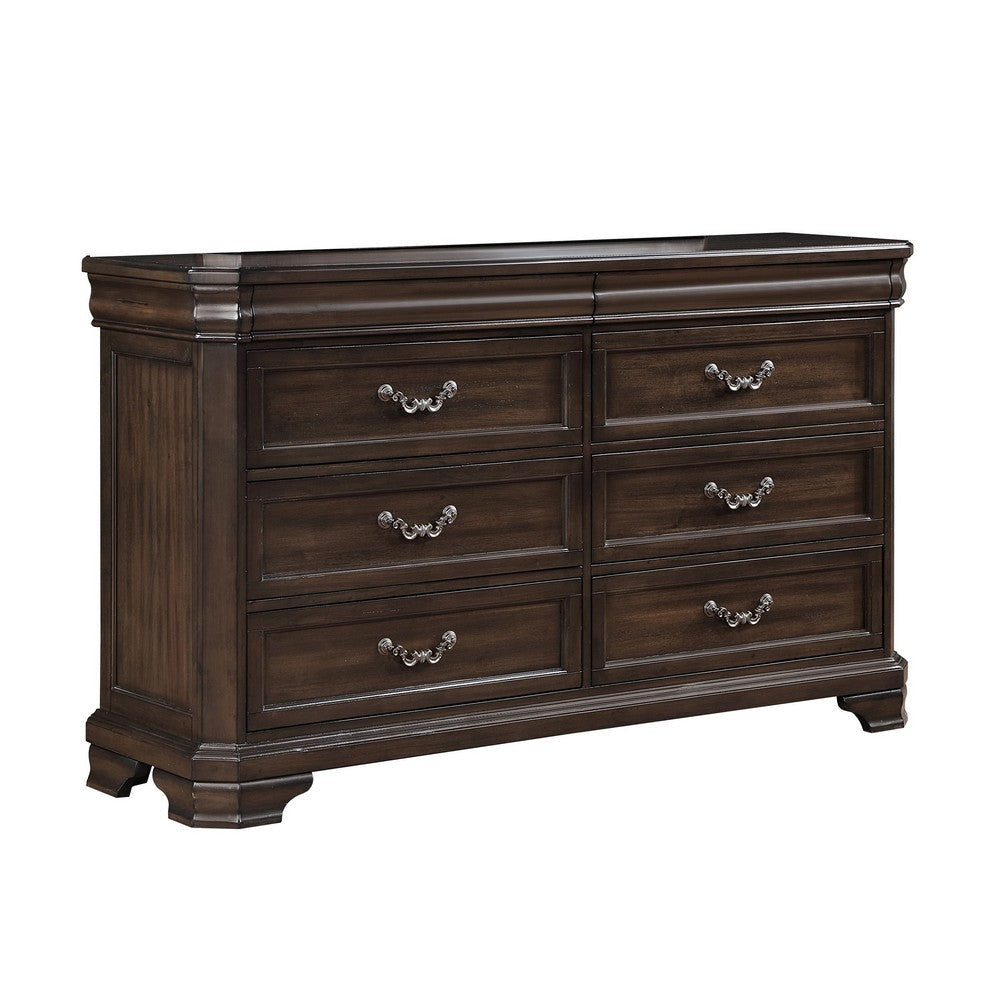 Lynda Dresser 6 Drawers Pewter Dark Brown Solid Acacia Wood 68 Inch BM329960
