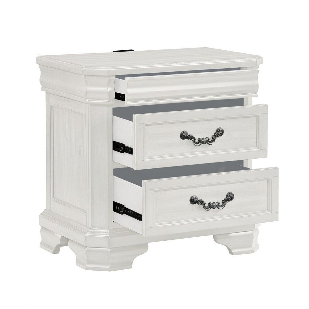 Lynda Nightstand 2 Drawers Metal Handles White Acacia Wood 27 Inch