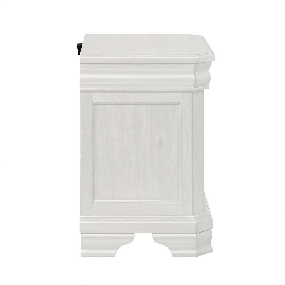 Lynda Nightstand 2 Drawers Metal Handles White Acacia Wood 27 Inch