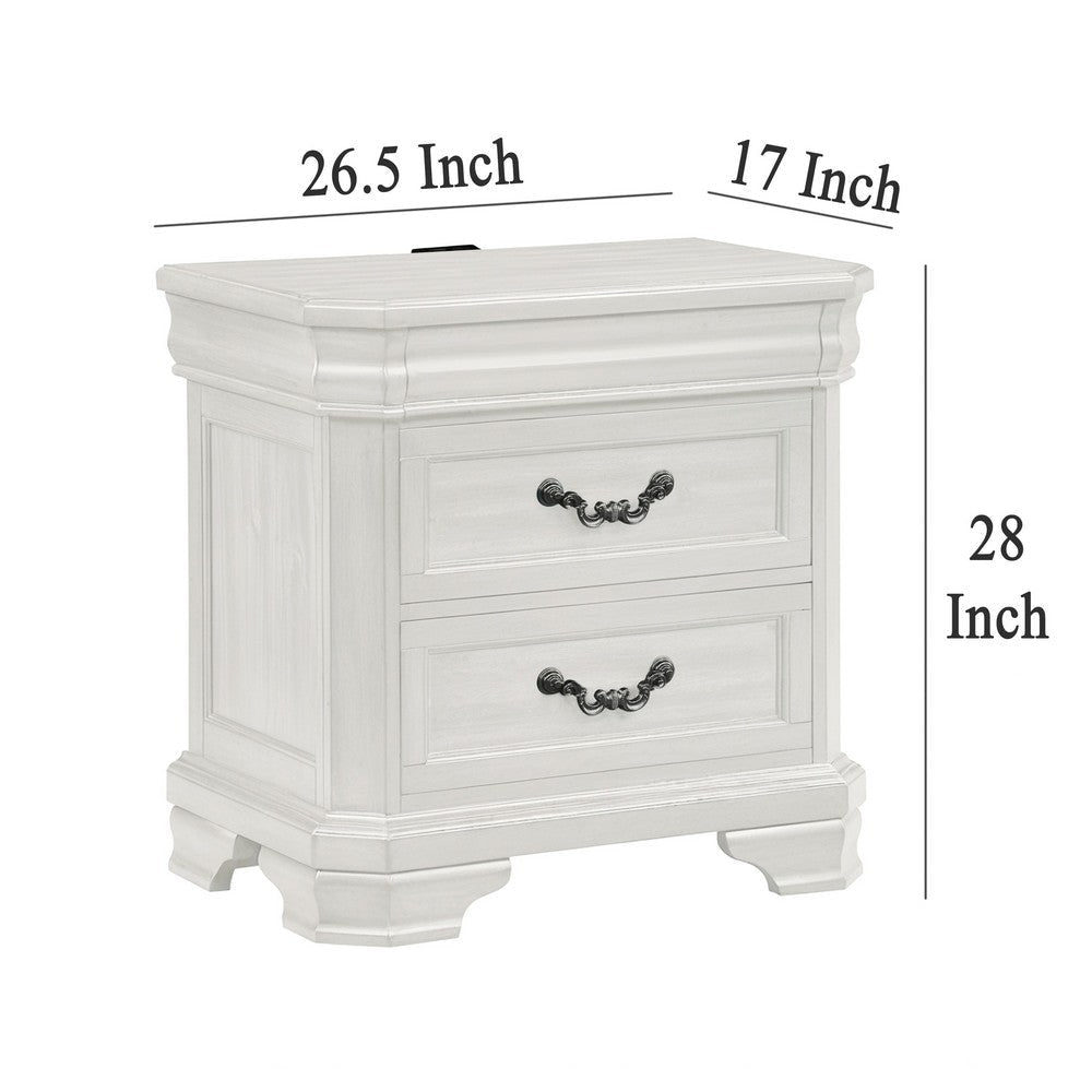 Lynda Nightstand 2 Drawers Metal Handles White Acacia Wood 27 Inch