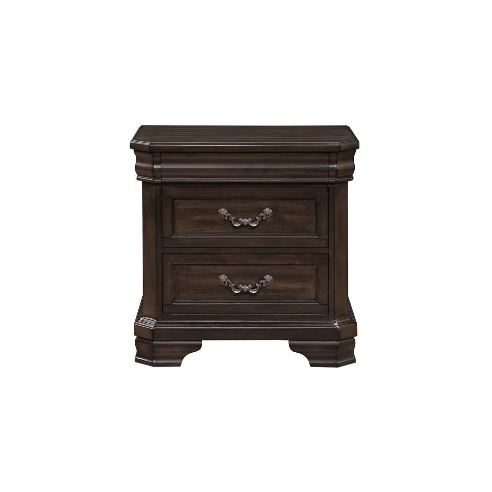 Lynda Nightstand 2 Drawers Metal Handles Brown Acacia Wood 28 Inch