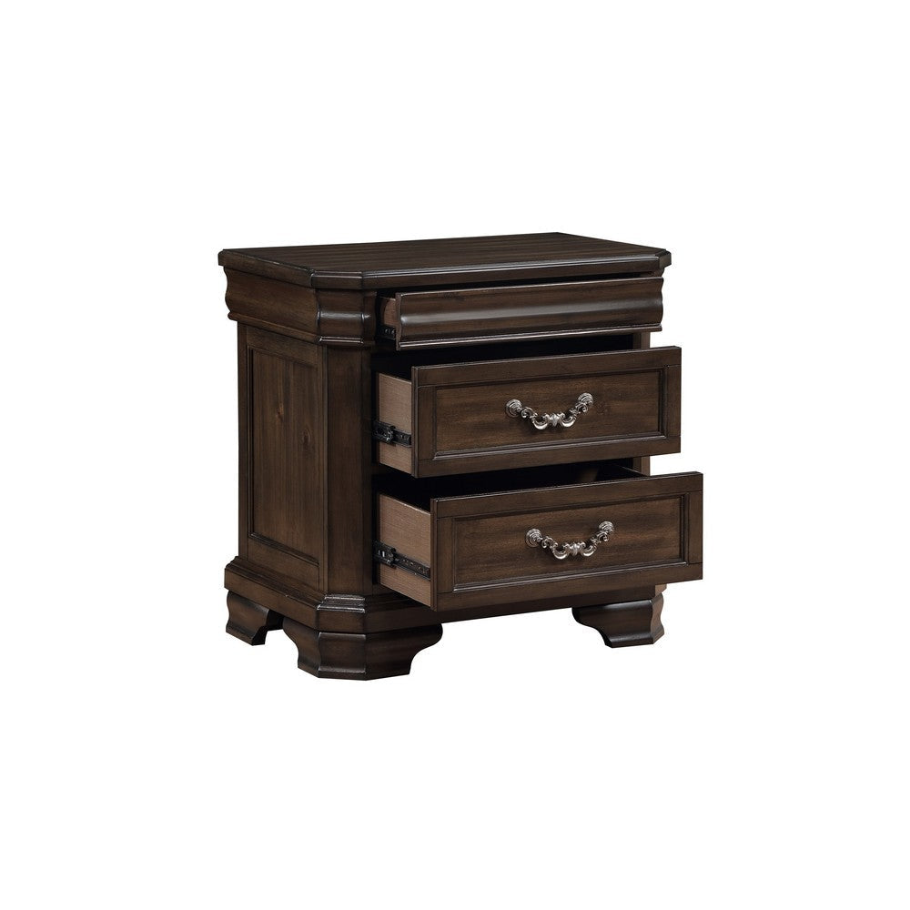 Lynda Nightstand 2 Drawers Metal Handles Brown Acacia Wood 28 Inch