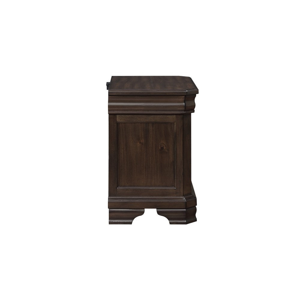 Lynda Nightstand 2 Drawers Metal Handles Brown Acacia Wood 28 Inch