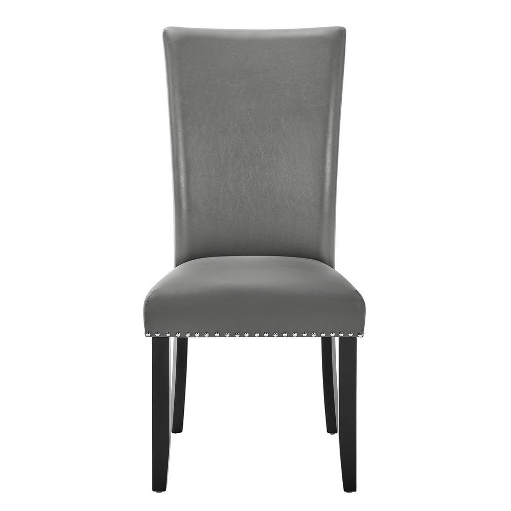 Lira Dining Chairs Set of 2 Nailhead Trim Gray Fabric Solid Wood BM329963