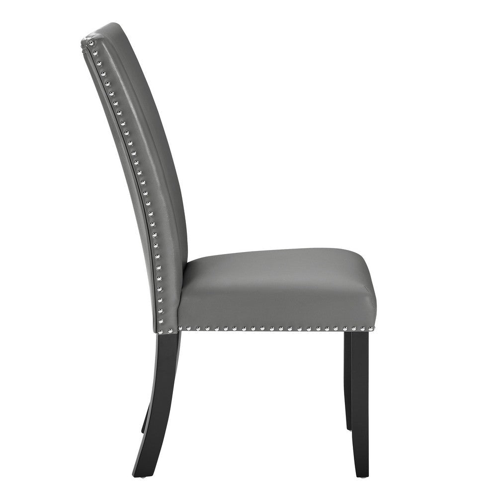 Lira Dining Chairs Set of 2 Nailhead Trim Gray Fabric Solid Wood BM329963